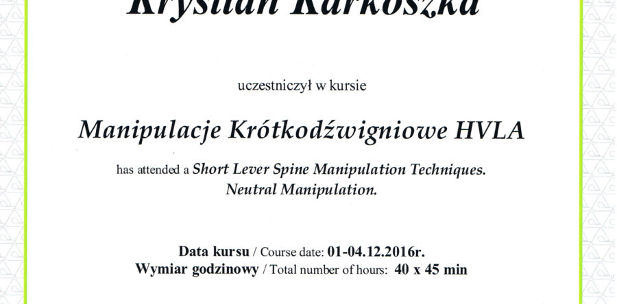 Certyfikat Osteopatia