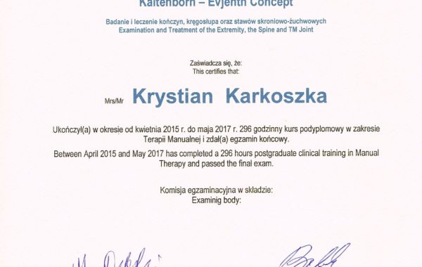 Certyfikat Terapi Manualnej