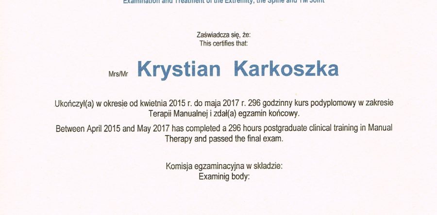 Certyfikat Terapi Manualnej